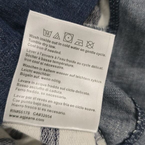 AG Adriano Goldschmied Striped Denim Short Sleeve Top XS Navy White Back Zipper - Picture 10 of 11